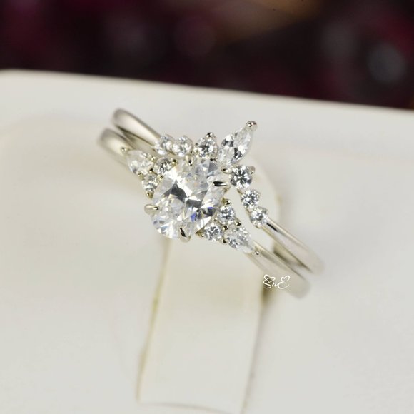 NEW WOMENS 925 STERLING SILVER ENGAGEMENT RINGS WEDDING RINGS DIAMOND SET - Picture 5 of 8